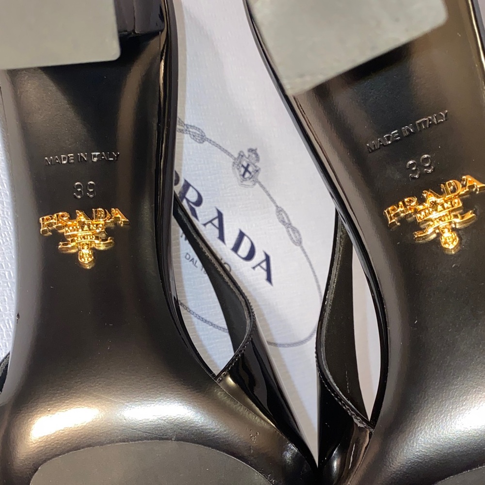 Prada Glossy Black Slingback Heels - Picture 8 of 14
